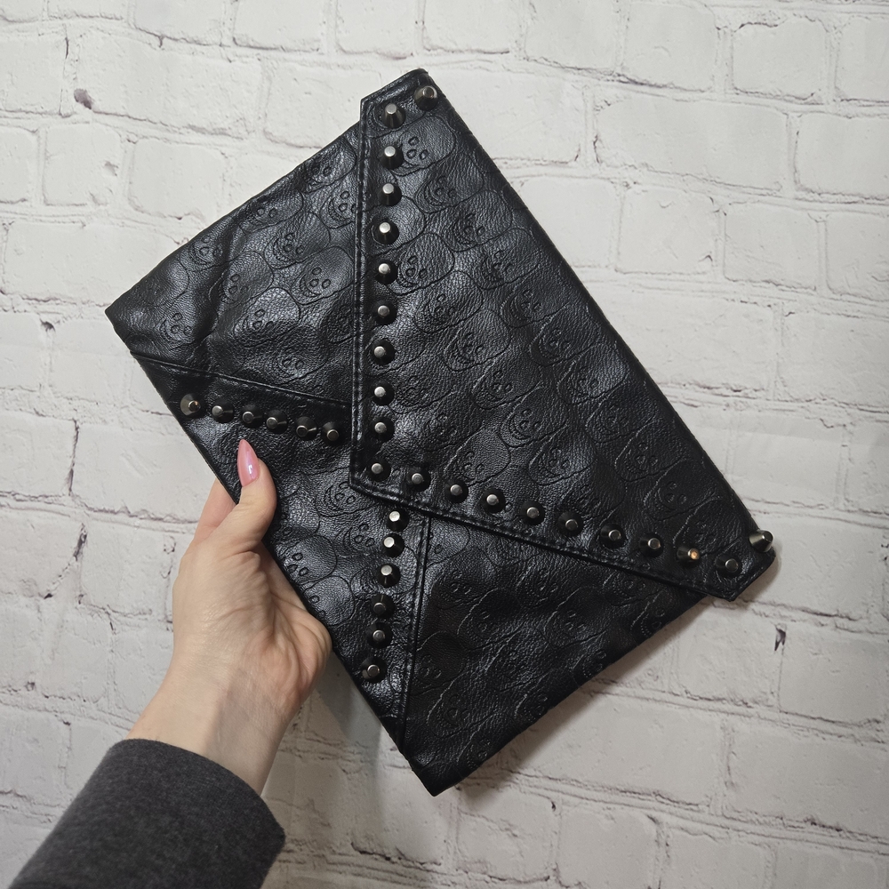 Unbranded Y2k 2000s Skull Embossed Studded Envelope Clutch Faux Leather Goth Emo